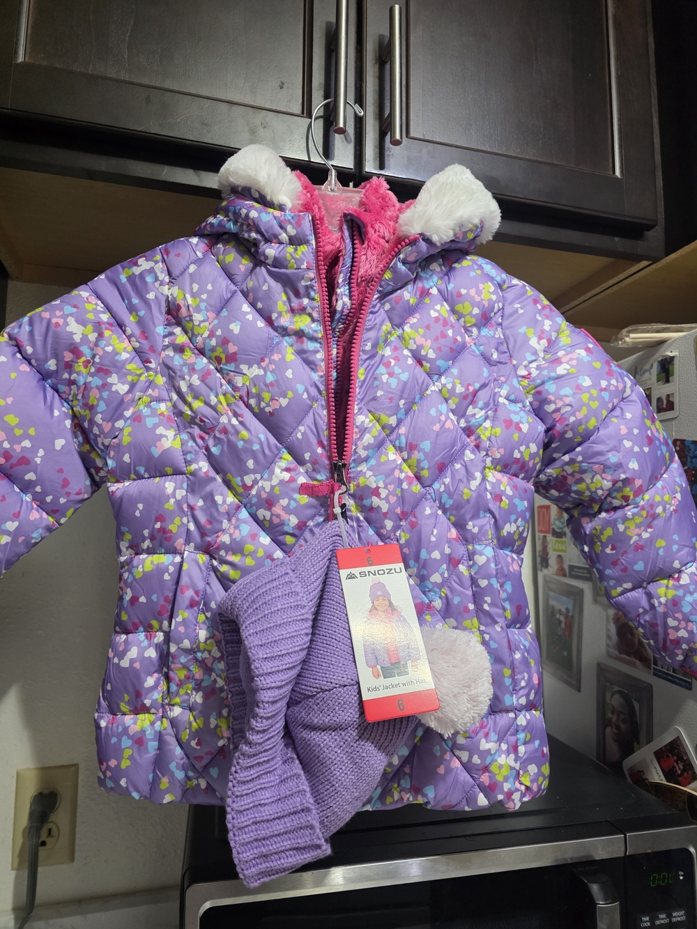 Snozu Girls' Purple Heart-Print Hooded Puffer Jacket 6